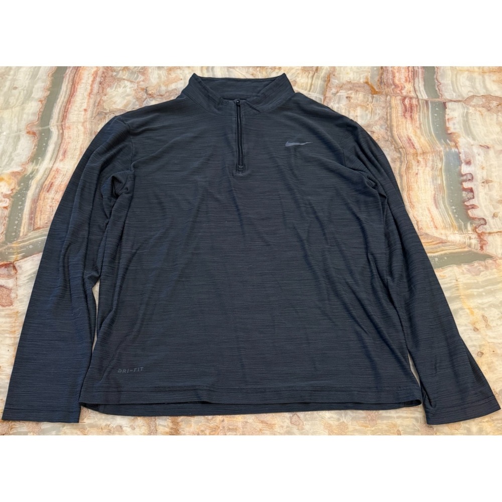 Nike Dri Fit Mens 1/4 Zip‎ Pullover Black Long Sleeve Performance Sporty Logo M